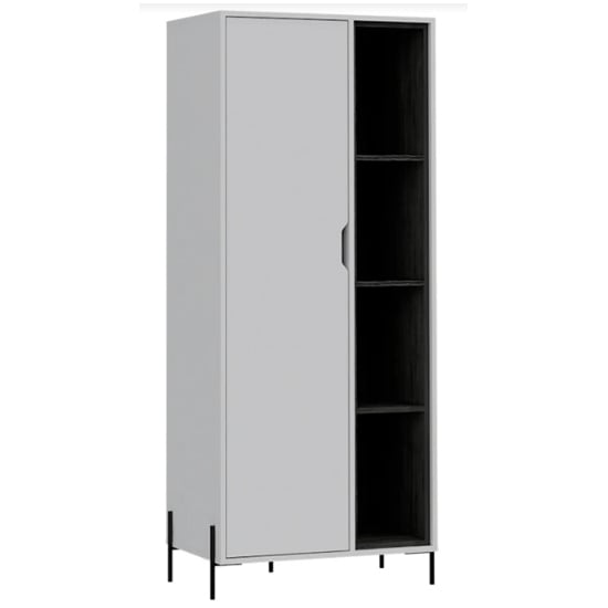 Dunster Wooden Bookcase In White And Carbon Grey With 1 Door