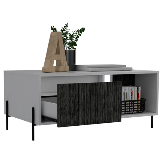 Dunster Wooden Coffee Table With 1 Drawer In White And Grey