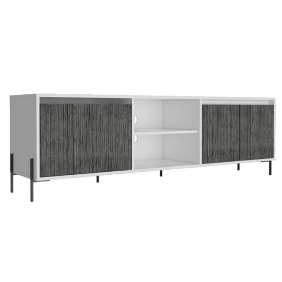 Photo of Dunster wooden tv stand in white and carbon grey with 4 doors
