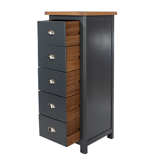 Dallon Narrow Wooden Chest Of 5 Drawers In Midnight Blue_4