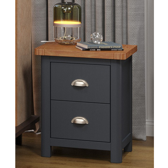 Read more about Dallon wooden bedside cabinet with 2 drawers in midnight blue