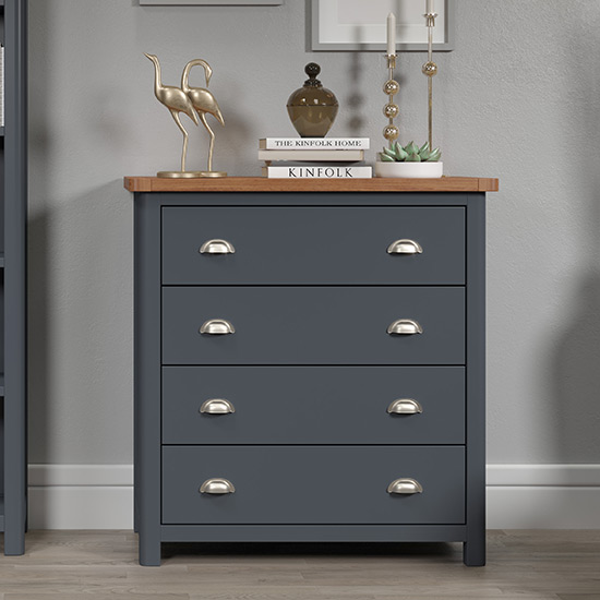 Read more about Dallon wooden chest of 5 drawers in midnight blue