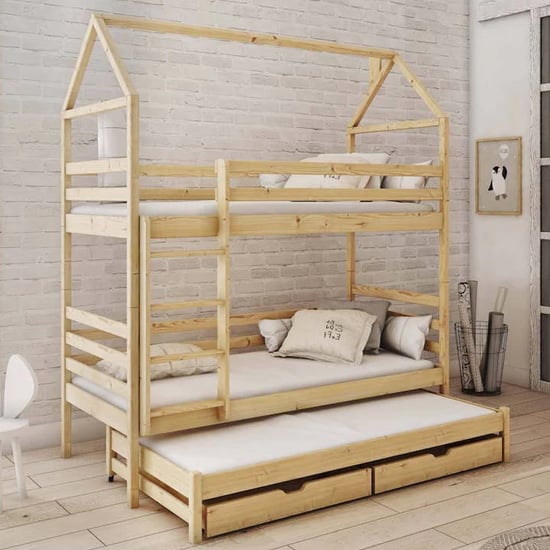Product photograph of Dally Bunk Bed With Trundle In Pine With Bonell Mattresses from Furniture in Fashion