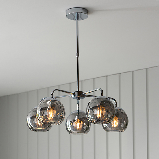Product photograph of Daloa Smokey Glass 5 Lights Ceiling Light In Polished Chrome from Furniture in Fashion