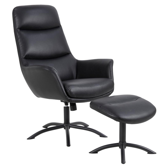 Read more about Dalore faux leather lounge chair with footstool in black