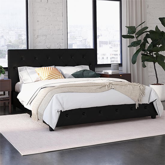 Product photograph of Dakotas Faux Leather Double Bed In Black from Furniture in Fashion