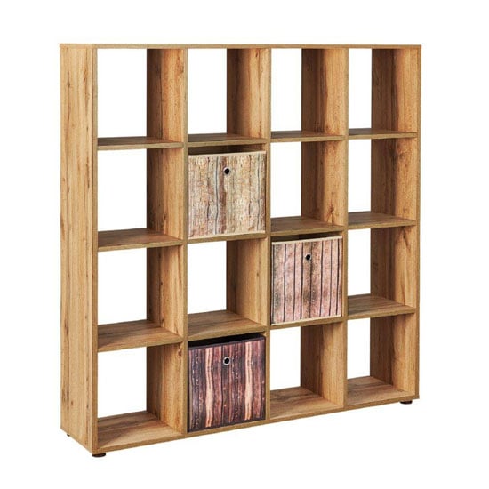 Damian FSC Display Shelves In Wotan Oak With 16 Compartments