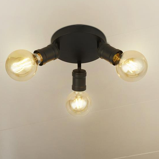 Product photograph of Dance 3 Lights Round Flush Spotlight In Sand Black from Furniture in Fashion