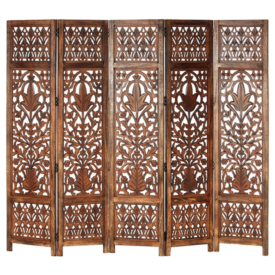 Danessa Wooden 5 Panels 200cm x 165cm Room Divider In Brown