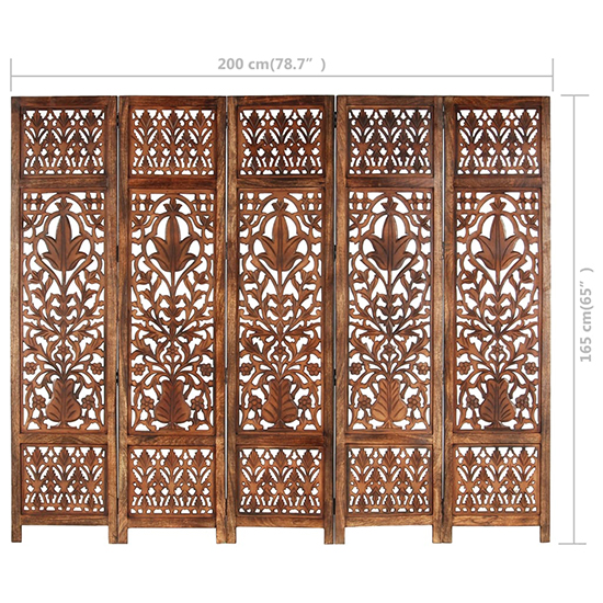 Danessa Wooden 5 Panels 200cm x 165cm Room Divider In Brown