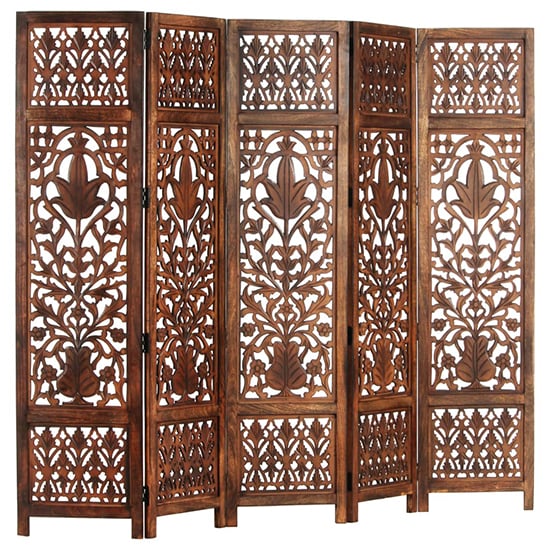 Danessa Wooden 5 Panels 200cm x 165cm Room Divider In Brown
