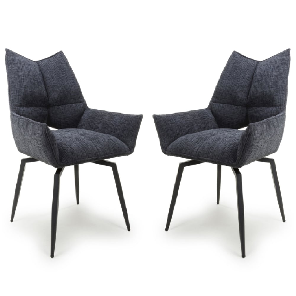 Read more about Dania charcoal fabric dining chairs with black legs in pair