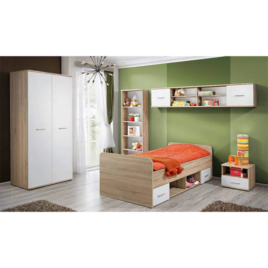 Dania Kids Single Bed Drawers In Matt White And Sonoma Oak