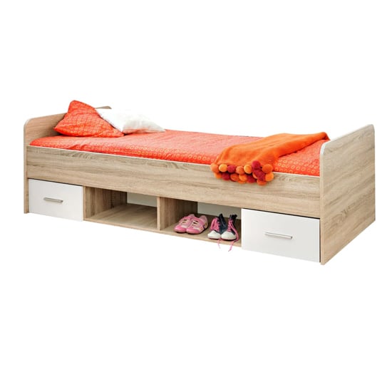 Product photograph of Dania Kids Single Bed Drawers In Matt White And Sonoma Oak from Furniture in Fashion