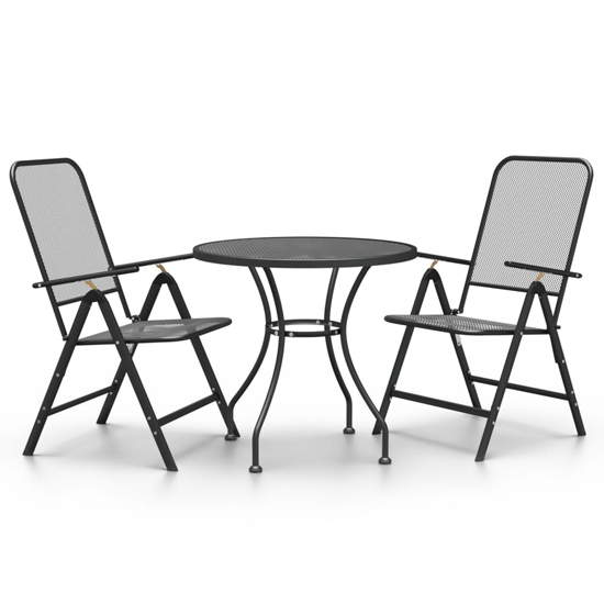 Dania Large Round Metal Mesh 3 Piece Dining Set In Anthracite