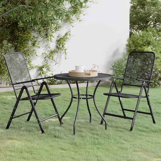 Product photograph of Dania Large Round Metal Mesh 3 Piece Dining Set In Anthracite from Furniture in Fashion