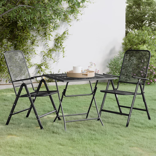 Product photograph of Dania Large Square Metal Mesh 3 Piece Dining Set In Anthracite from Furniture in Fashion
