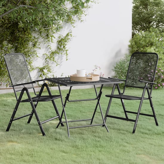 Read more about Dania large square metal mesh 3 piece dining set in anthracite