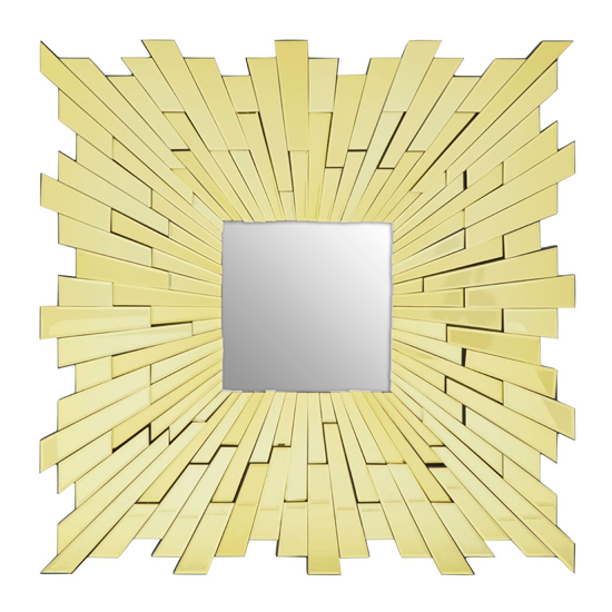 Dania Large Square Sunburst Design Wall Mirror In Gold