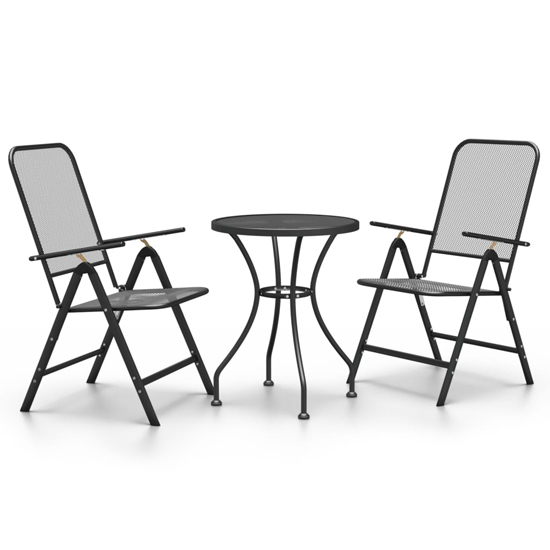 Dania Small Round Metal Mesh 3 Piece Dining Set In Anthracite