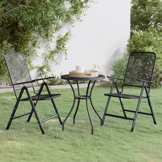Product photograph of Dania Small Round Metal Mesh 3 Piece Dining Set In Anthracite from Furniture in Fashion