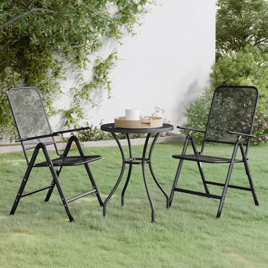 Read more about Dania small round metal mesh 3 piece dining set in anthracite