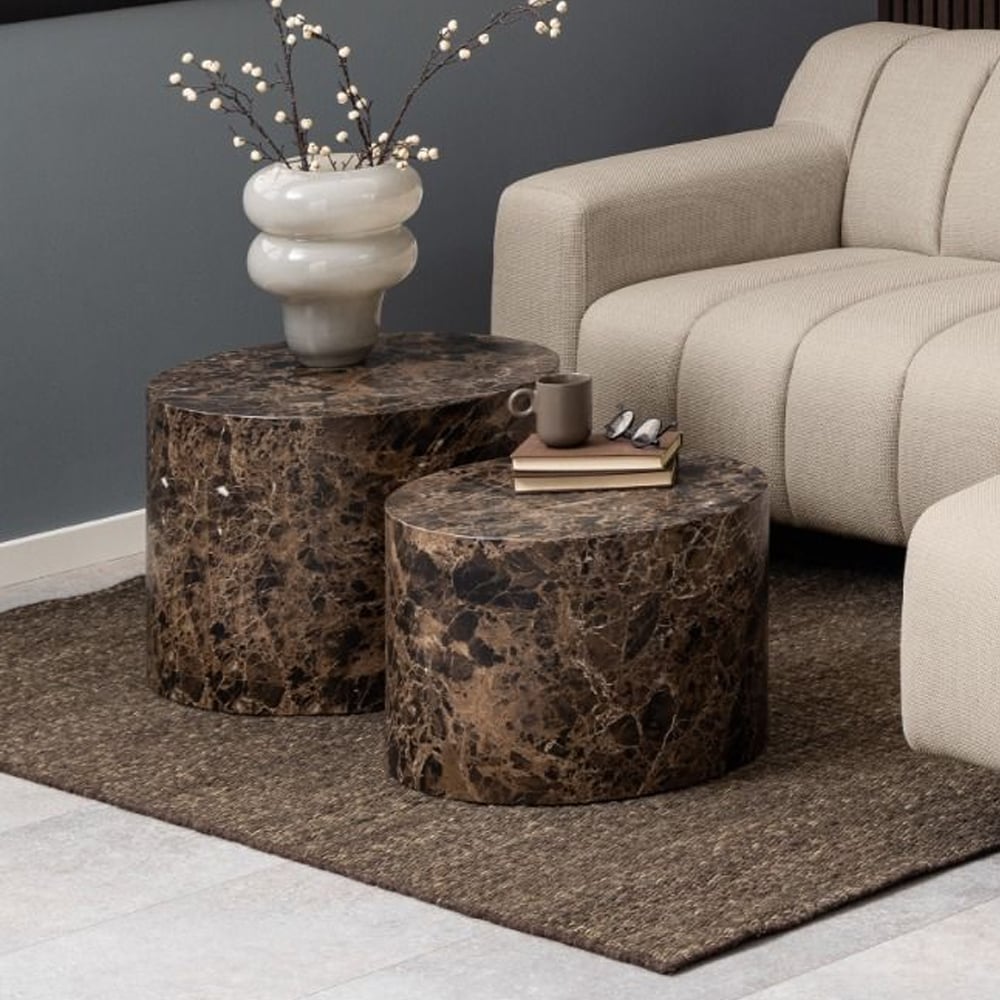 Dania Wooden Nesting Coffee Table In Brown Marble Effect
