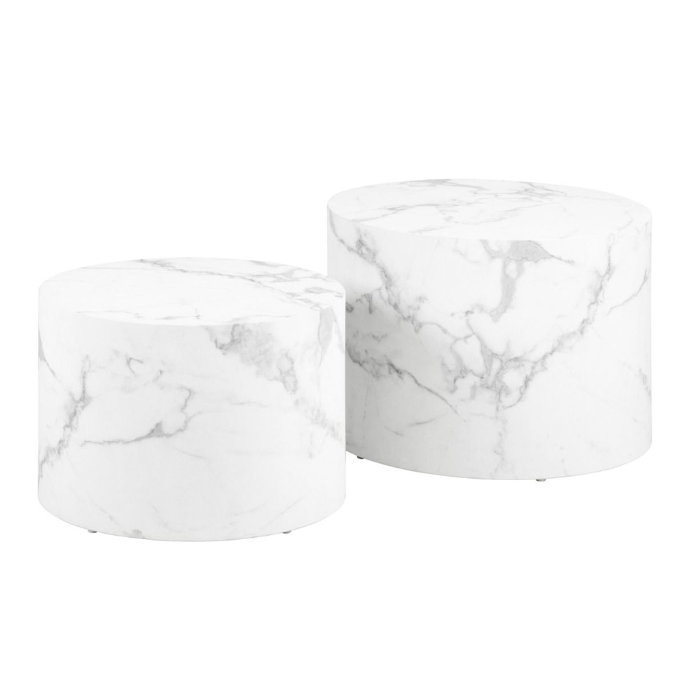 Dania Wooden Nesting Coffee Table In White Marble Effect