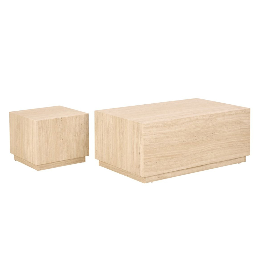 Dania Wooden Nesting Coffee Tables In Travertine Marble Effect