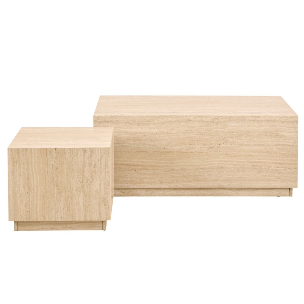 Dania Wooden Nesting Coffee Tables In Travertine Marble Effect