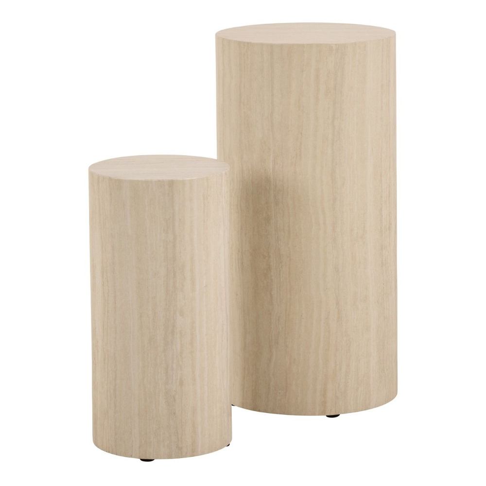 Dania Wooden Round Set Of 2 Pedestal In Travertine