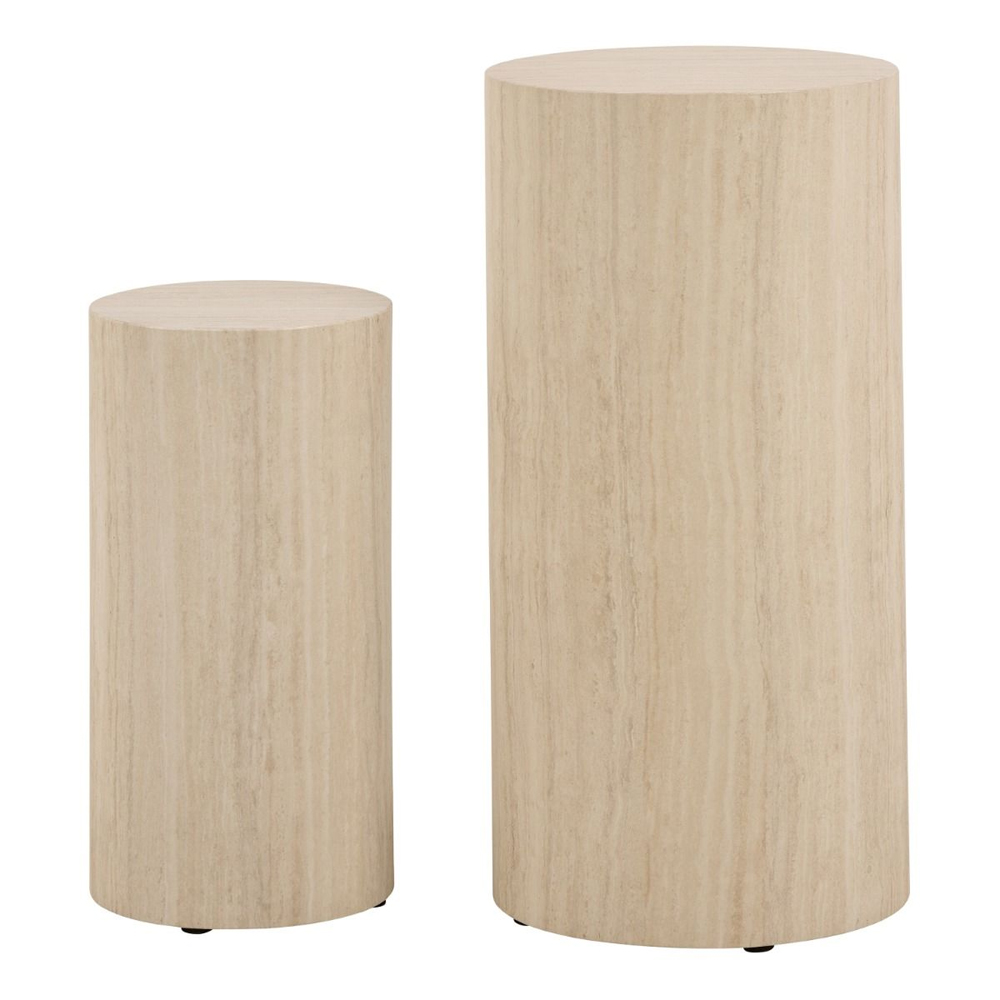 Dania Wooden Round Set Of 2 Pedestal In Travertine