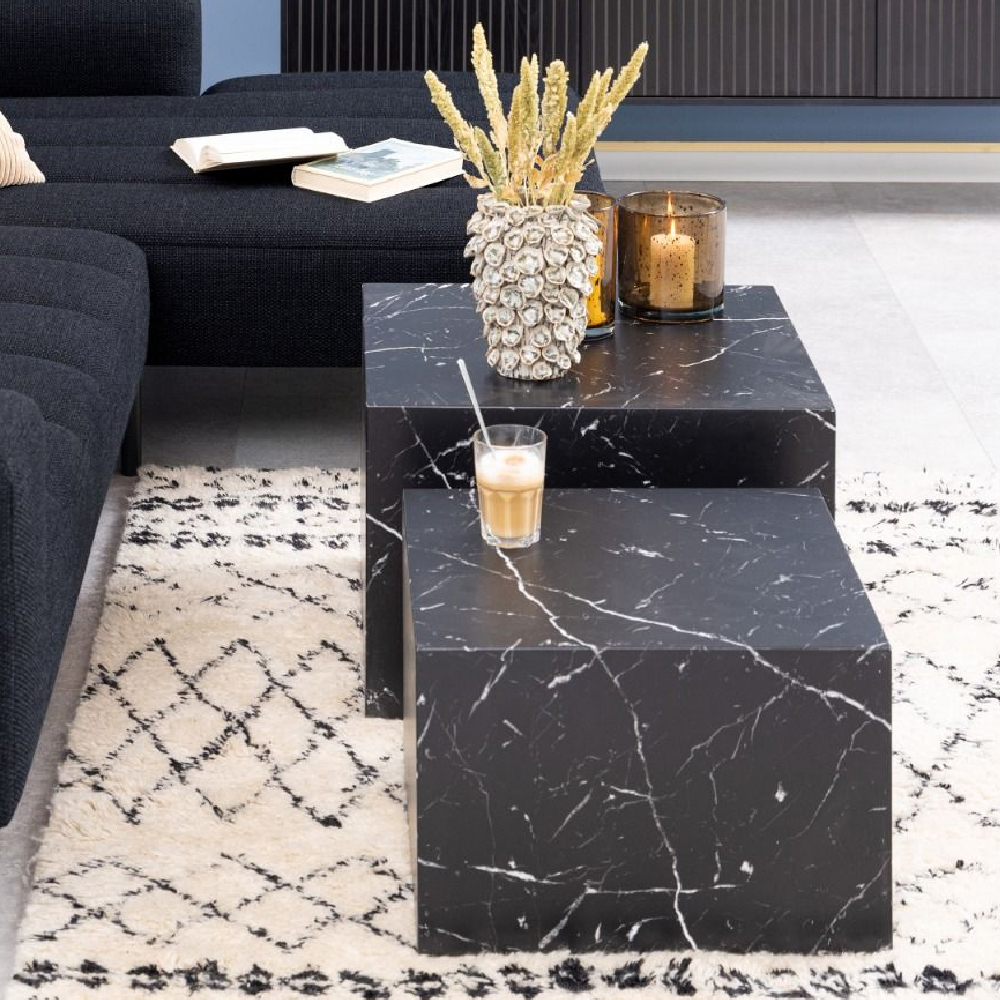 Read more about Dania wooden set of 2 coffee table square in black marble effect