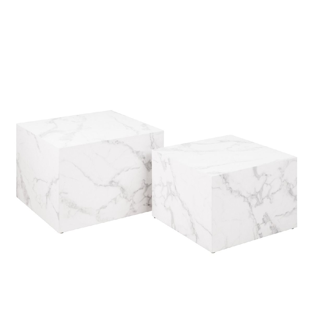 Dania Wooden Set Of 2 Coffee Table Square In White Marble Effect