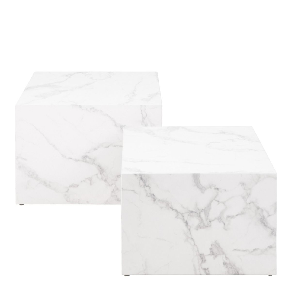 Dania Wooden Set Of 2 Coffee Table Square In White Marble Effect