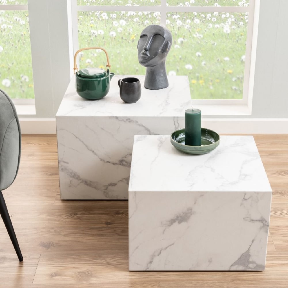 Read more about Dania wooden set of 2 coffee table square in white marble effect