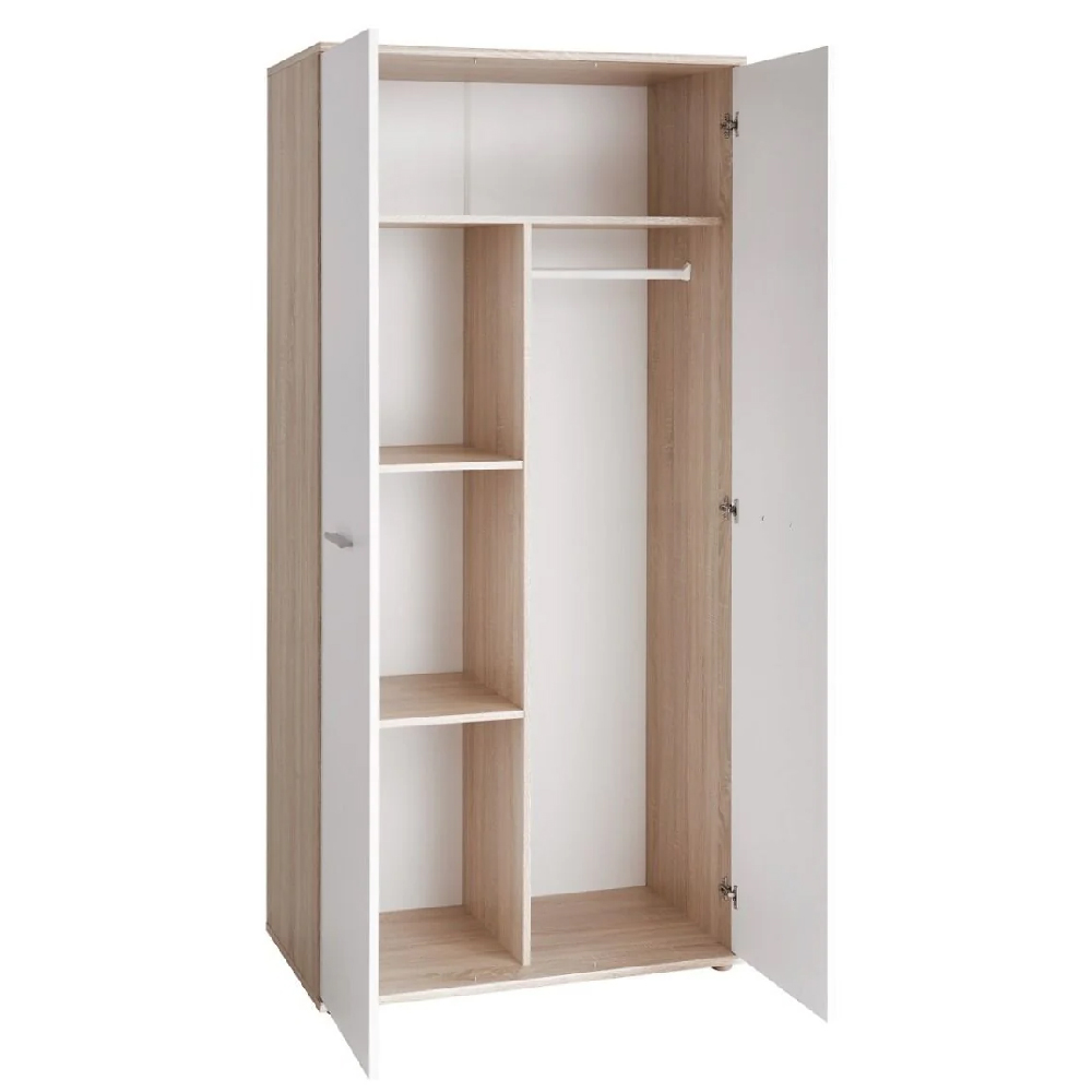 Dania Wooden Wardrobe With 2 Doors In Matt White And Oak
