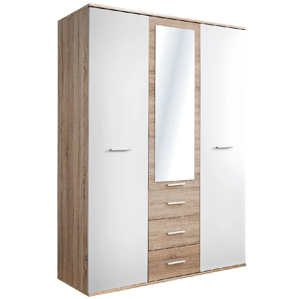 Dania Wooden Wardrobe With 3 Doors In Matt White And Oak