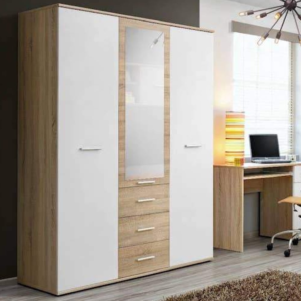 Read more about Dania wooden wardrobe with 3 doors in matt white and oak