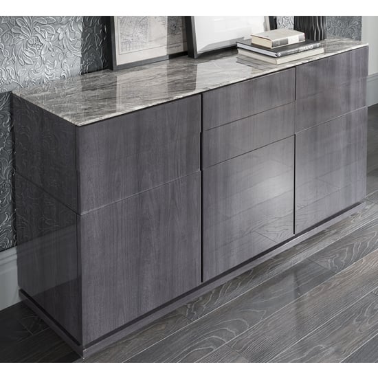 Daniela High Gloss Sideboard With Marble Top In Grey_1