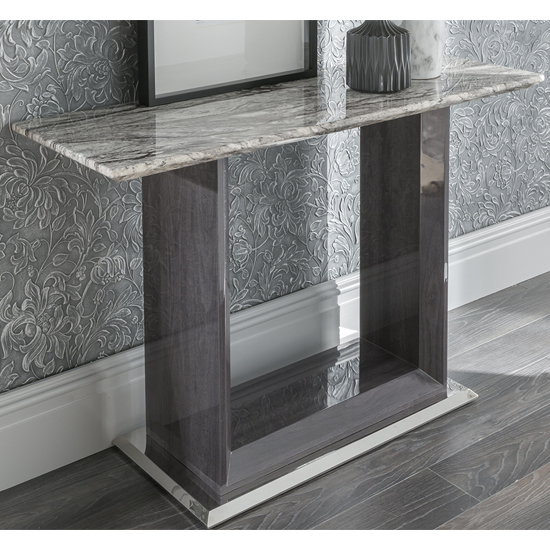 Daniela Marble Console Table With High Gloss Base In Grey_1