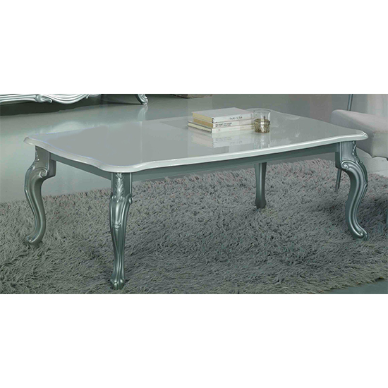 Daniela Wooden Coffee Table In White High Gloss And Silver_1