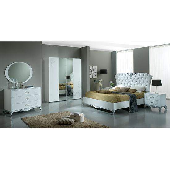 Daniela High Gloss Super King Size Bed In White And Silver_2