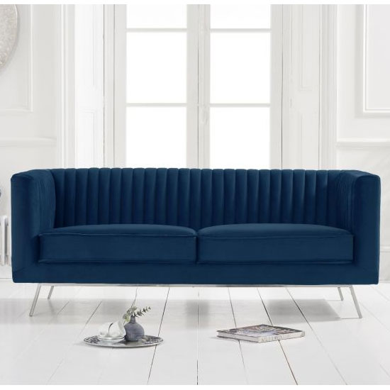 Daniele Velvet Upholstered 2 Seater Sofa In Blue_2