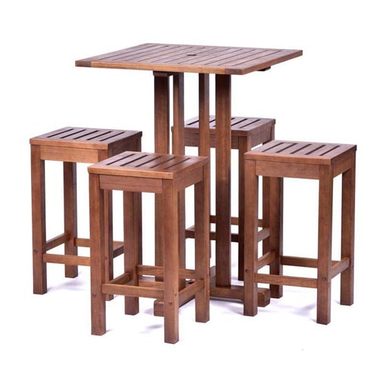 Product photograph of Danil Commercial Hardwood Bar Table Square And 4 Bar Stools from Furniture in Fashion