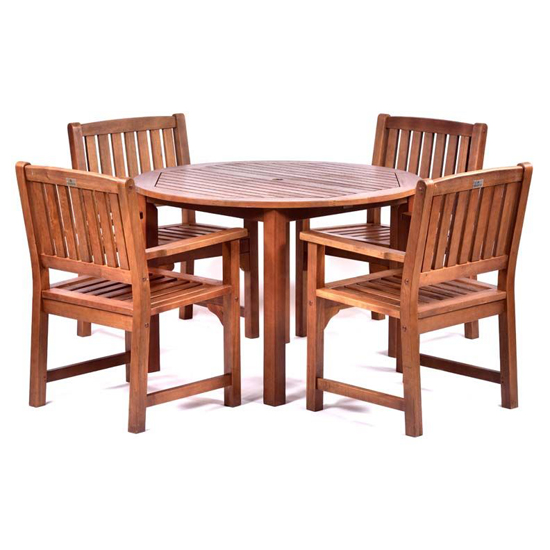 Danil Hardwood Dining Table Round And 4 Armchairs