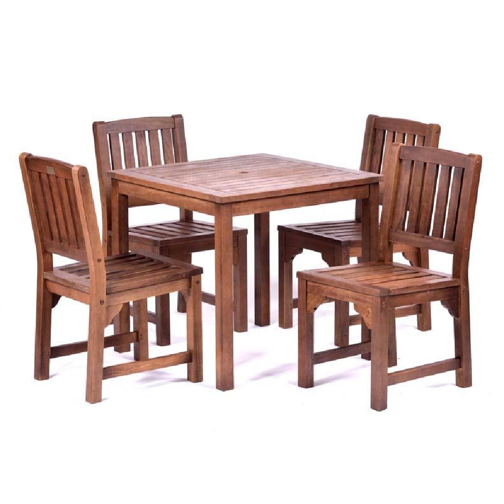 Danil Outdoor Wooden Dining Table With 4 Side Chairs In Oak