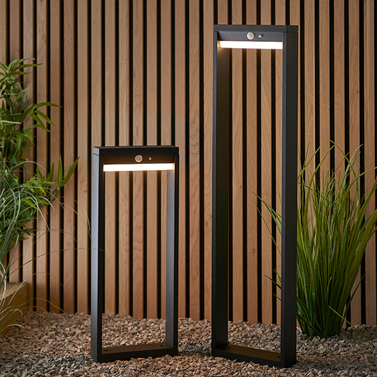 Dannah LED PIR Outdoor Bollard Photocell In Textured Black