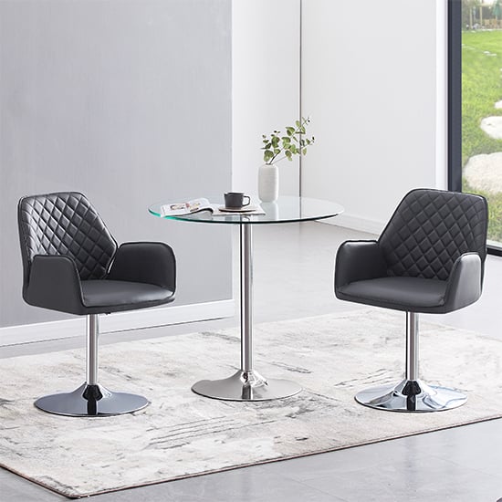 Dante Clear Glass Dining Table With 2 Bucketeer Grey Chairs_1