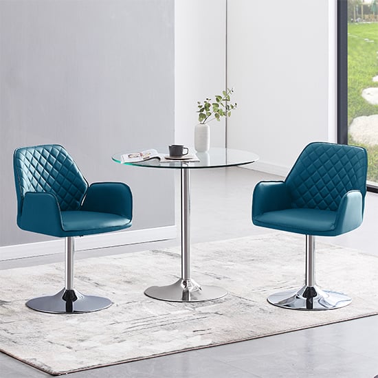 Product photograph of Dante Clear Glass Dining Table With 2 Bucketeer Teal Chairs from Furniture in Fashion